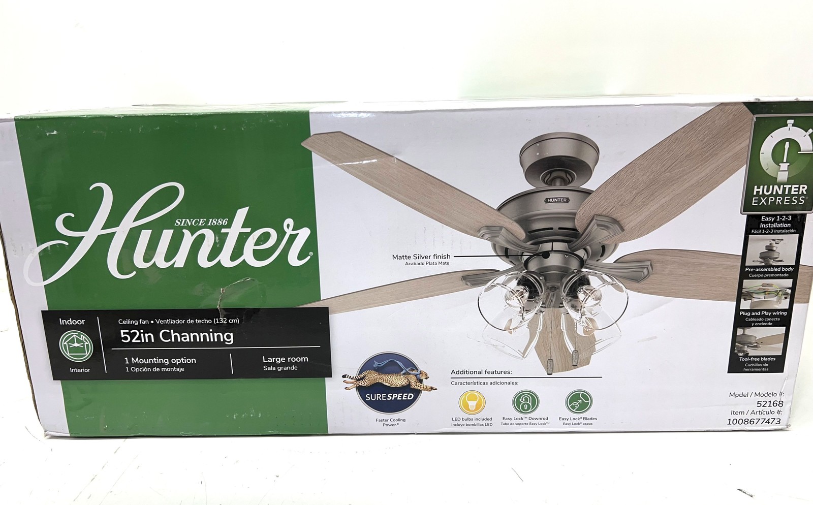 Hunter Channing 52 in. Express Indoor Matte Silver Ceiling Fan with Light Kit gallery