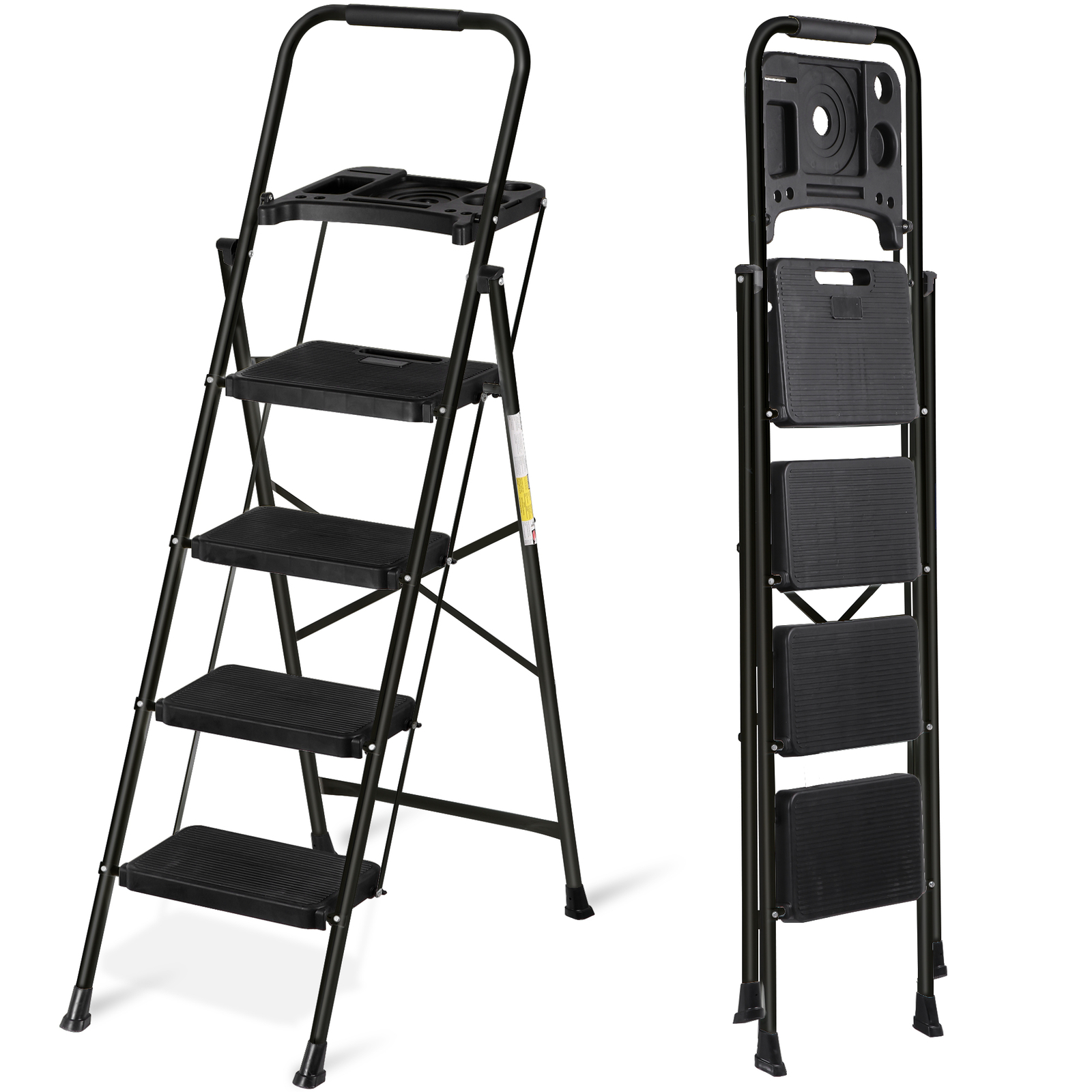 4 Step Ladder with Tool Platform Anti-Slip Sturdy & Wide Pedal Stool 330lb Black gallery