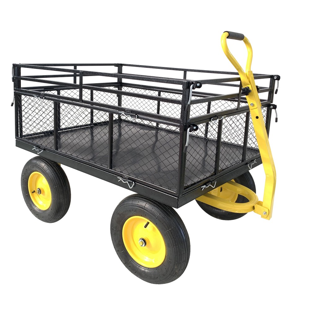 Steel Utility Cart, 1400 lbs, Removable Sides, 2-in-1 Handle, 16" Tires gallery