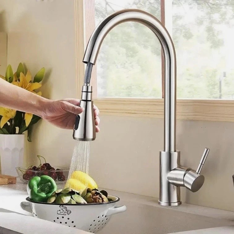 Kitchen Sink Faucet Brushed Nickel Single Handle Swivel Pull Down Sprayer Mixer gallery