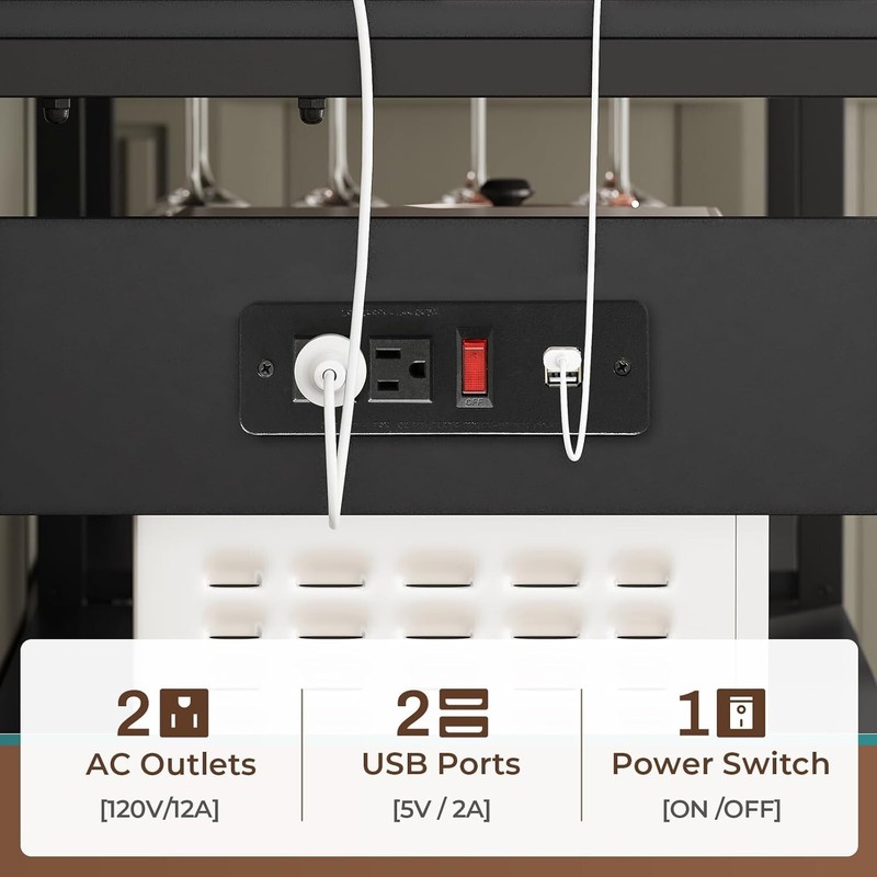 Bakers Rack with Power Outlet, 8 Hooks & LED Light, Farmhouse Coffee Bar Cabinet gallery