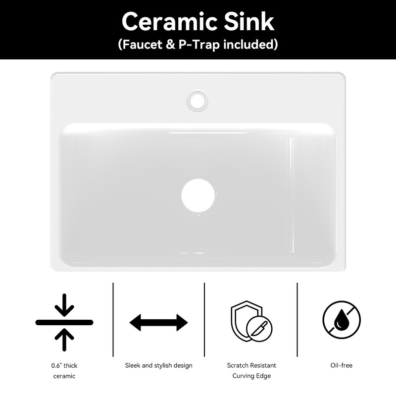 21" White Wall Mounted Vessel Sink Floating Ceramic Basin Bowl w/ Bracket Faucet gallery