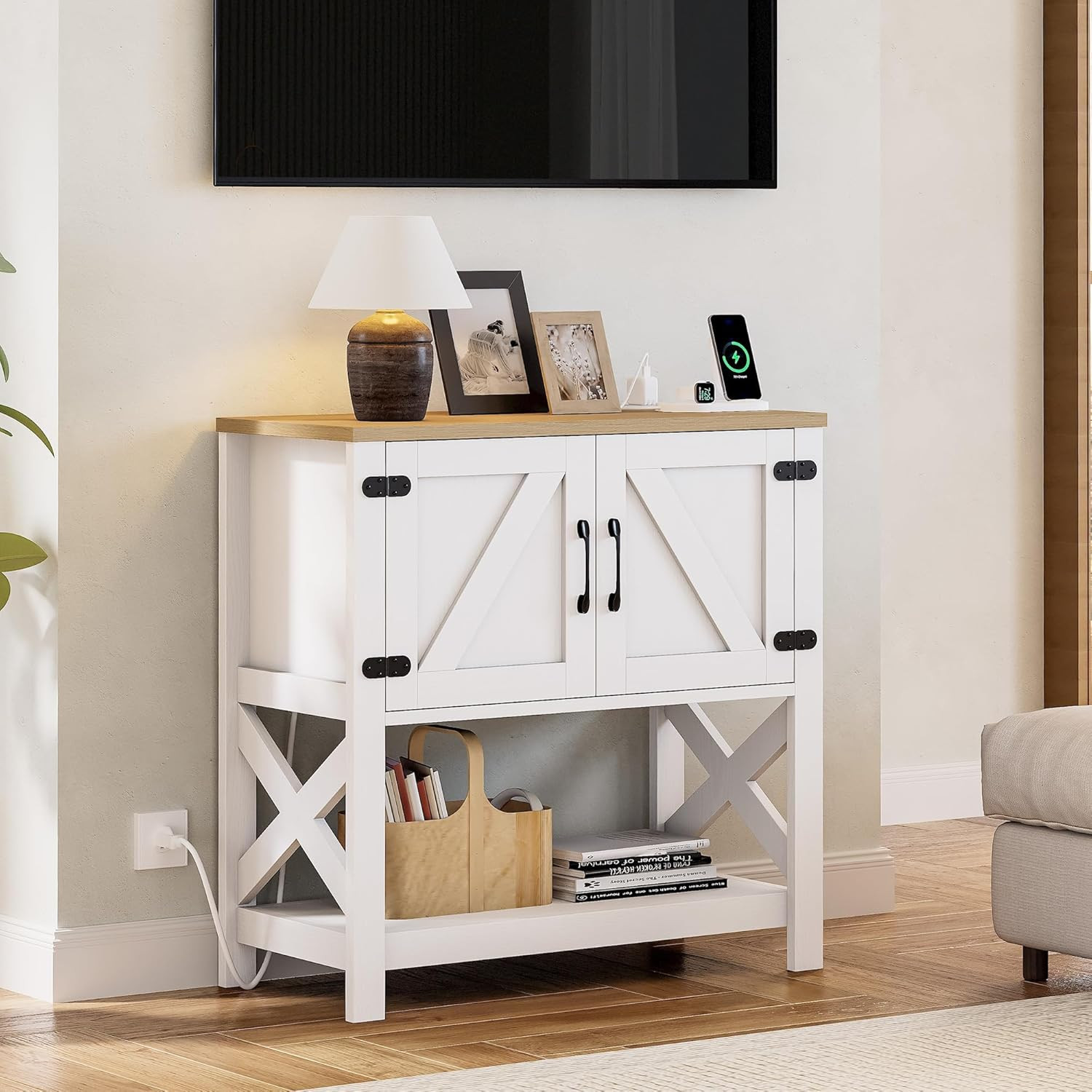 Farmhouse Console Table with Storage Cabinet, Entryway Table with Shelf, Coffee gallery