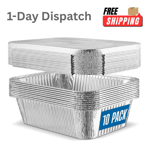 PLASTICPRO 10 Pack 8"x10" Aluminum Pans with Covers Heavy Duty 5LB gallery