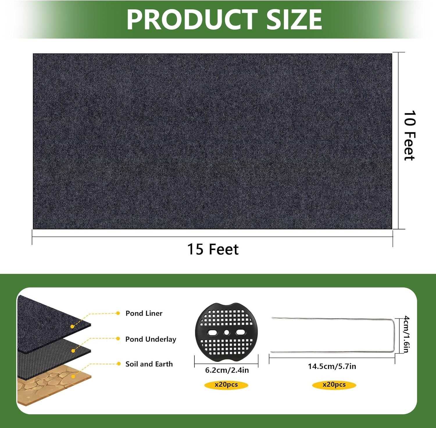 Pond Liner Non-Woven Geotextile Underlayment 10 X 15 Feet Thickened Outdoor Pond gallery