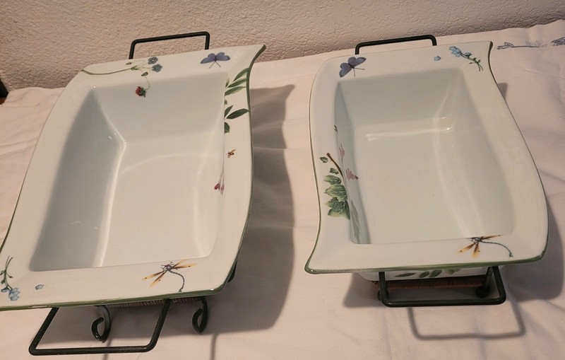 Temp-tations Wavy Rectangular Baking Dish Floral Dragonfly Butterfly Set Of 2 gallery