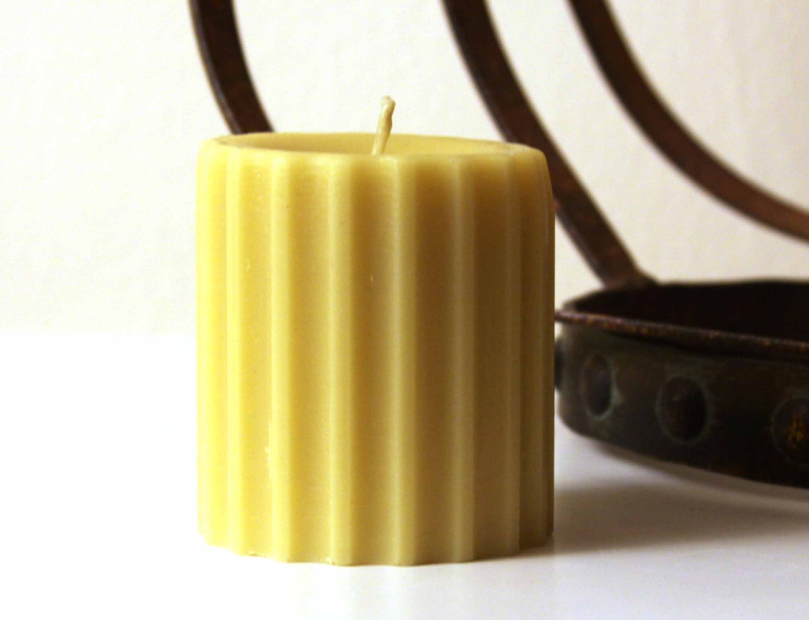 Handmade 100% Pure Beeswax Ribbed Pillar Round Candles 100% Cotton Wick US made gallery