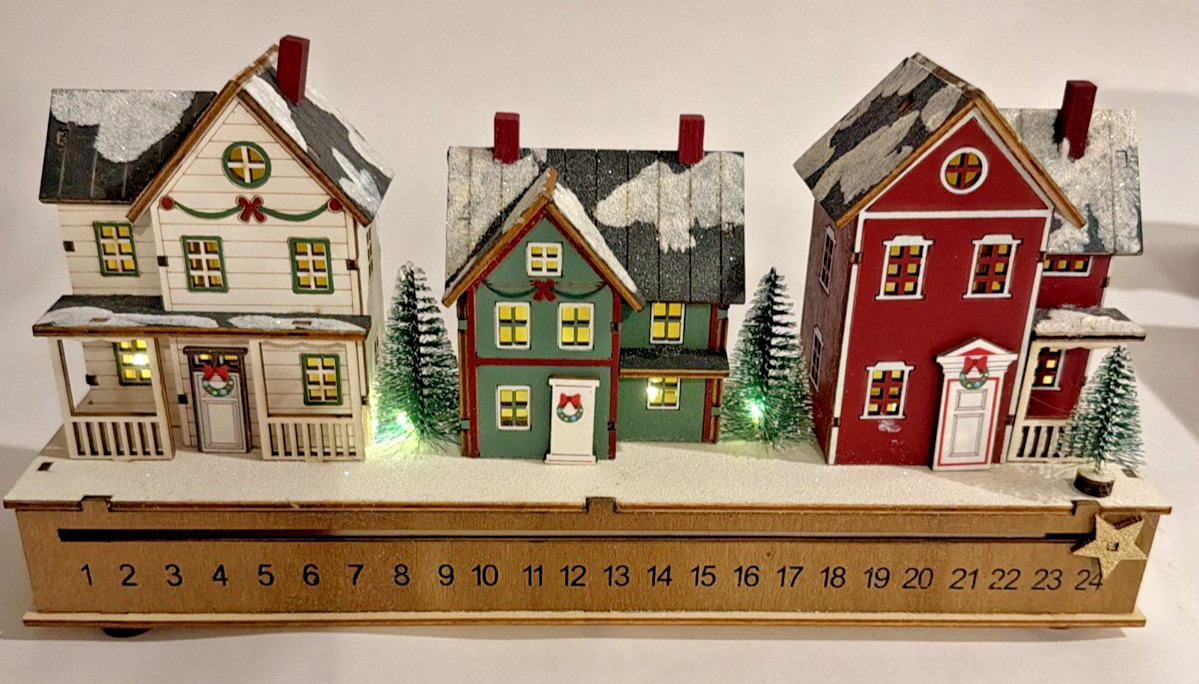 Cracker Barrel Lighted Christmas Wood Village Countdown Advent Calendar gallery