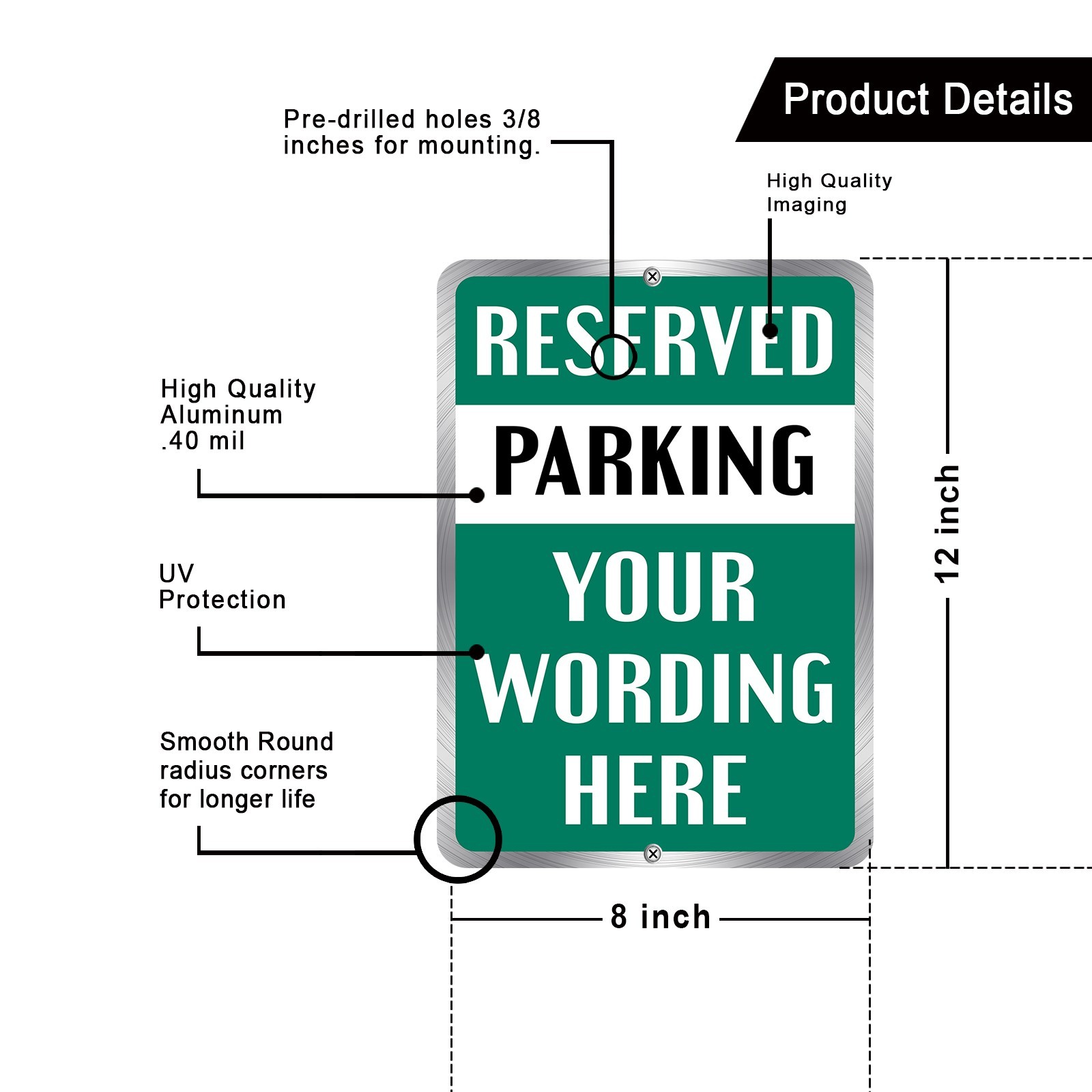 Customized With Your Parking Text New Personalized Aluminum Metal Sign 8 x 12" gallery