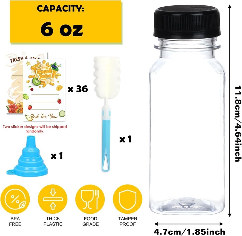 36Pcs 6/16Oz Empty Plastic Juice Bottles with Caps, Reusable Clear Bulk Beverage gallery