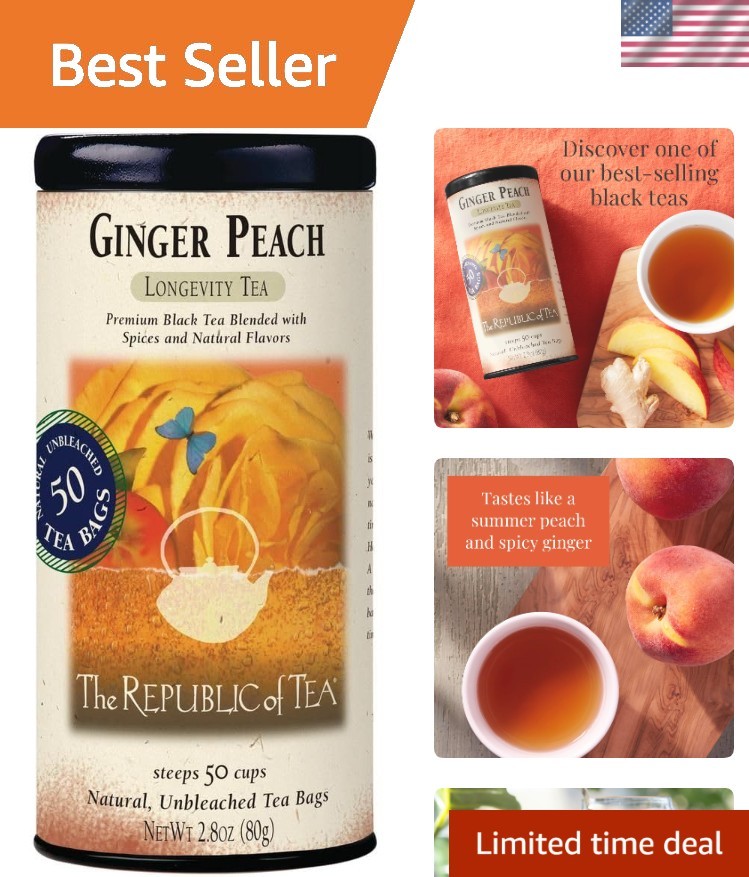 50 Count Ginger Peach Black Tea - Invigorating Caffeine with Health Benefits