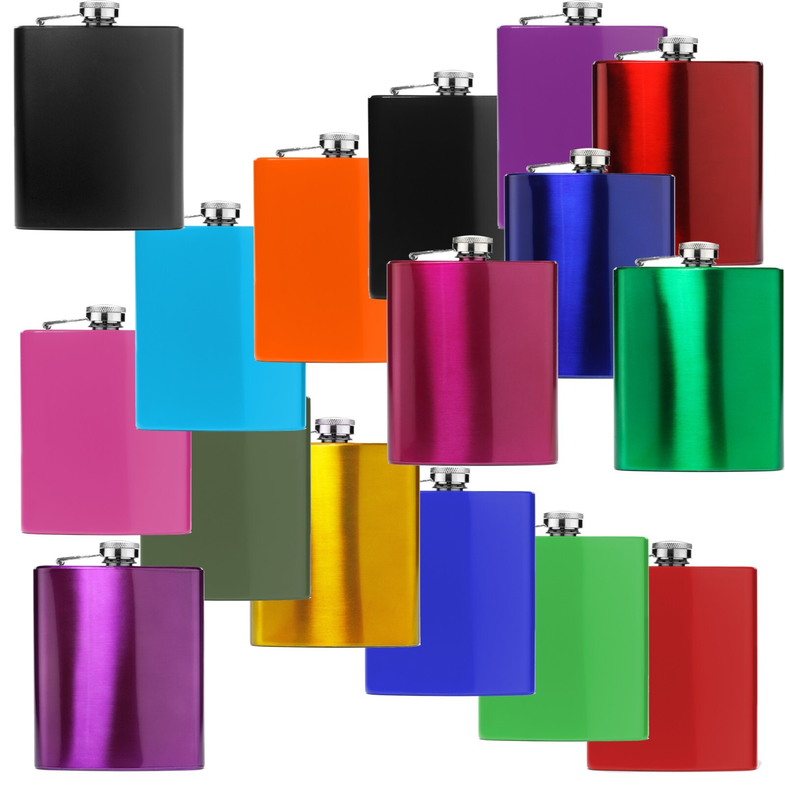 7 OZ HIP FLASK Stainless Steel Blue Green Pink Purple Red Silver Yellow Black gallery