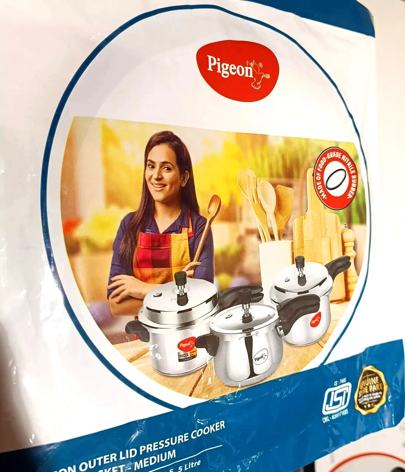 original Pigeon Pressure Cooker Gasket Ss Medium3.5/ 5 Liters Outer Lid Sealing gallery