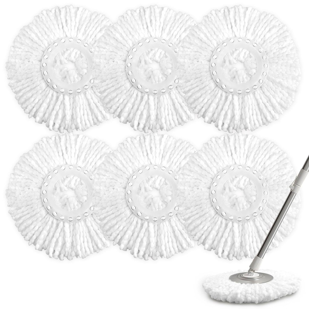 6 Pack Spin Mop Replacement Head For 360 Spin Mop System Standard Size Round Sha