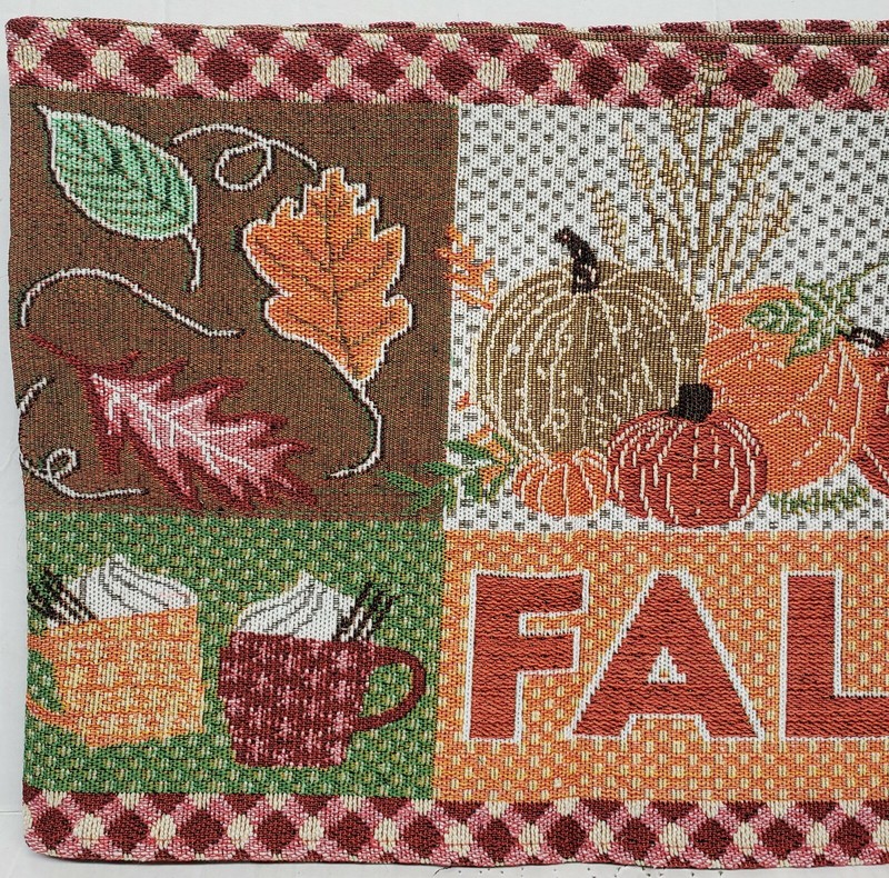 Long Tapestry Table Runner, 12"x70",FALL,HARVEST PATCHWORK, LEAVES & PUMPKINS,HC gallery