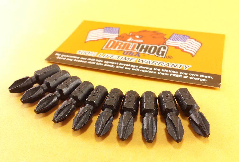 Drill Hog® #2 Phillips Insert Bit Impact 1/4 Hex #2 x 1 Lifetime Warranty 10 Pcs gallery