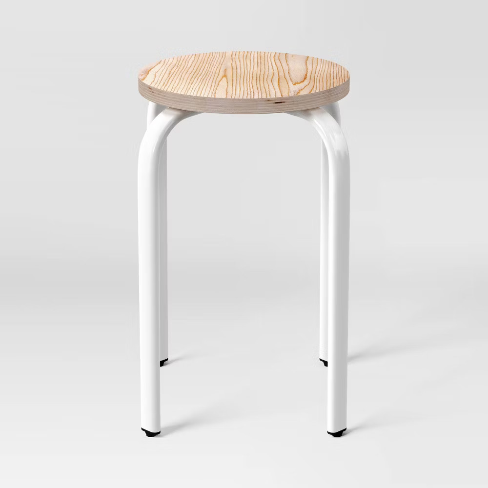 2pk Plywood with Metal Base Stacking Stool White - Room Essentials gallery