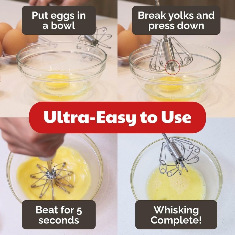 Effortless Mixing with Semi-Automatic Stainless Steel Whisk - 2 Sizes Available gallery