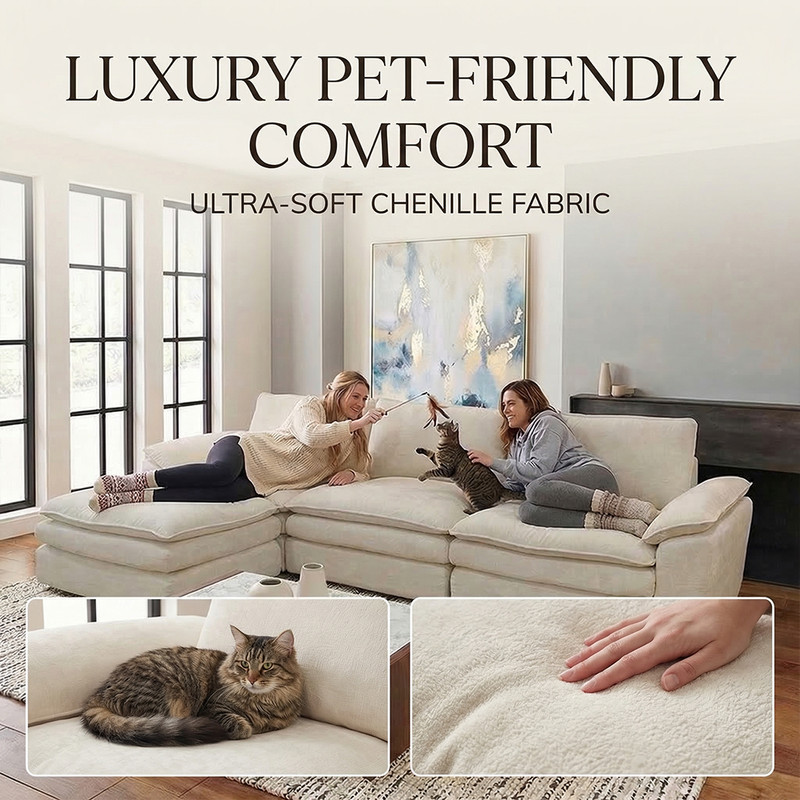 Oversized L-Shaped Boneless Couch, Modular Sectional Sofa Bed W/ Movable Ottoman gallery