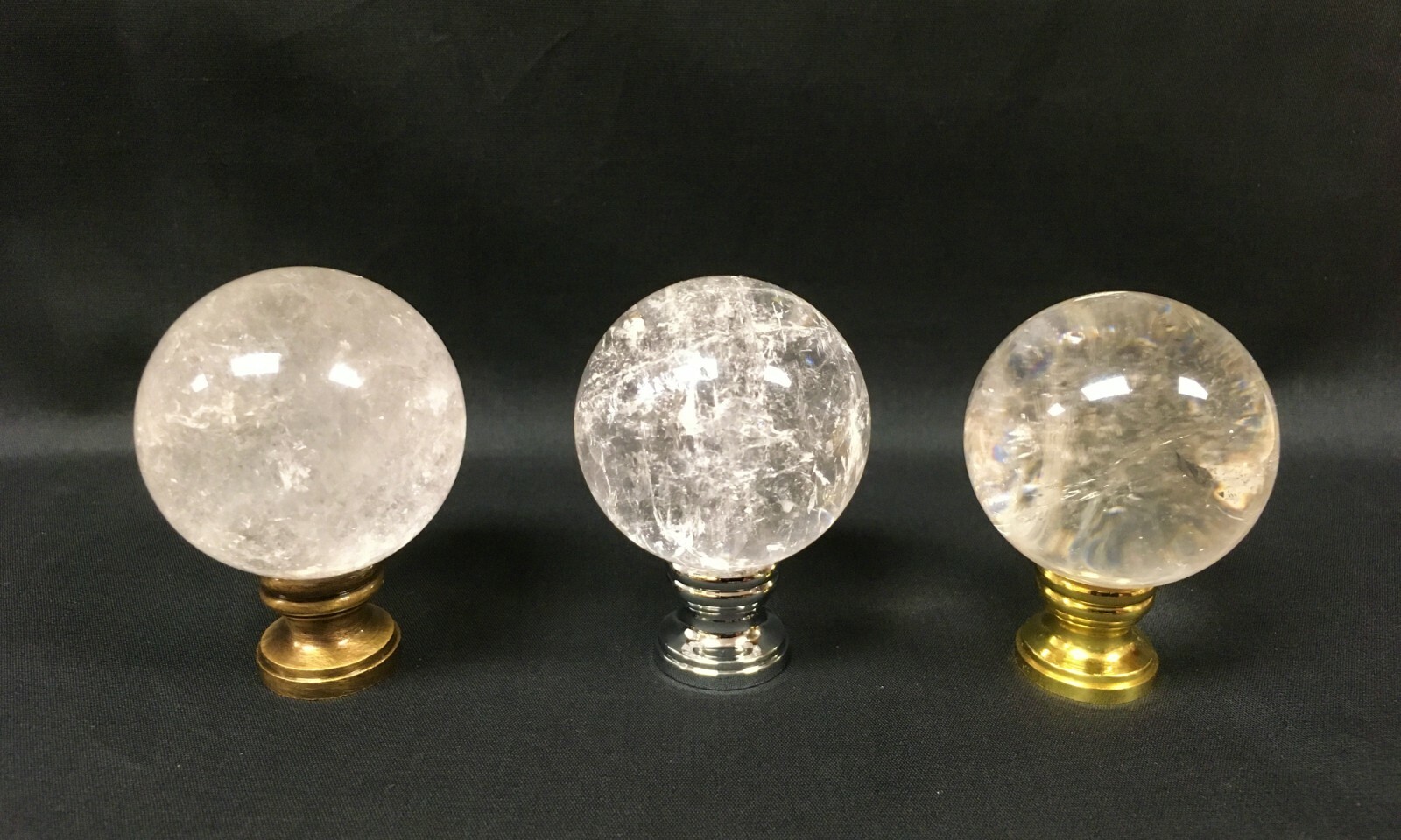 Lamp Finial-LARGE Natural ROCK QUARTZ CRYSTAL Sphere-AB, PB or CH Finish (1 pc.) gallery