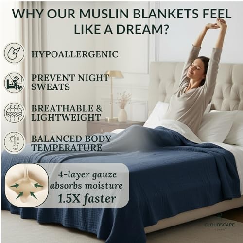 Cloud Scape Linen 100% Cotton 4 Layer Muslin QUEEN / FULL(92"x 92") Ensign Blue gallery