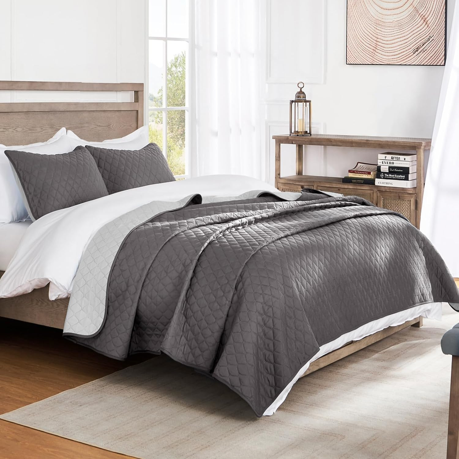 Ultrasonic Reversible Full Queen Quilt Bedding Set with Pillow Shams, Lightweigh gallery