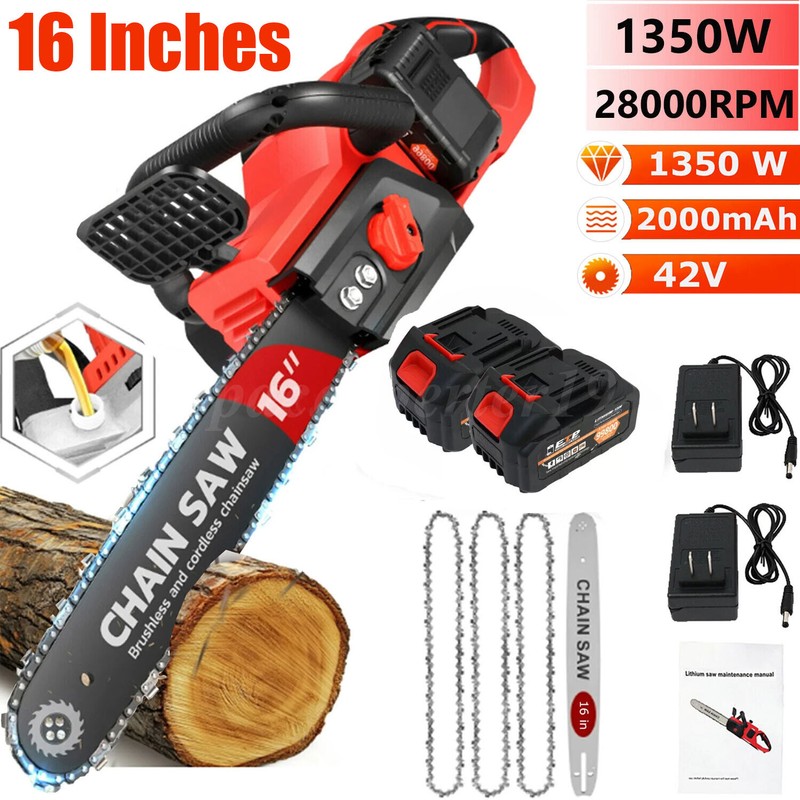 Cordless Electric Chainsaw, 1350W Brushless Chainsaw 16Inch with 2×42V Batteries gallery