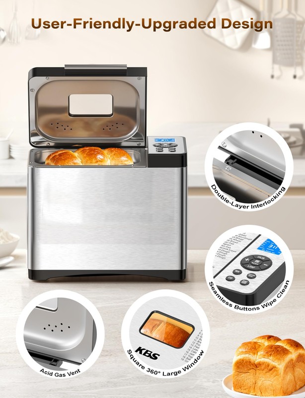 19-in-1 Programmable Bread Maker with Ceramic Pan, Timer, and 53 Recipes gallery