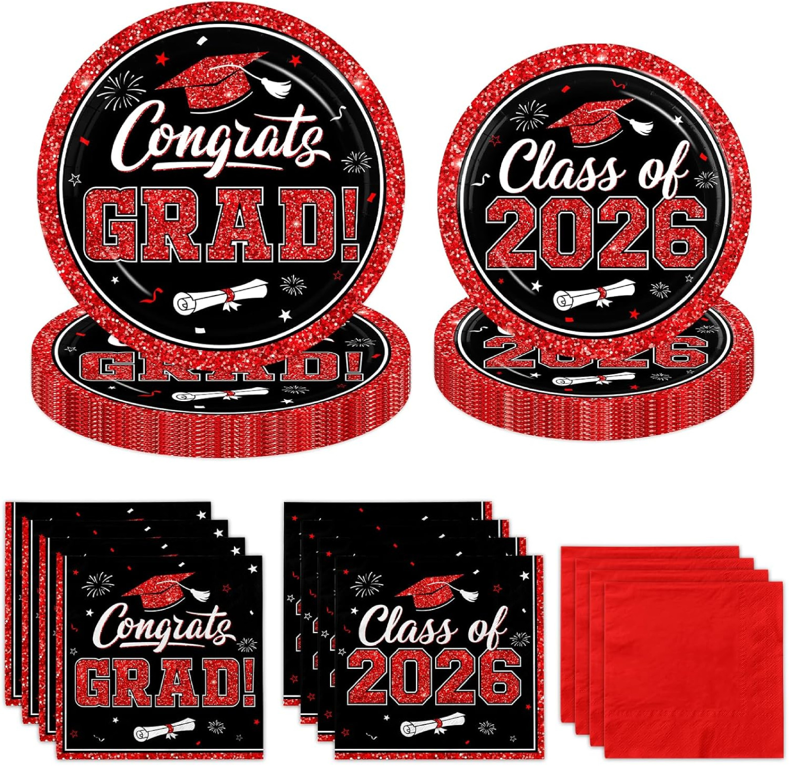 Graduation Decorations 2026 Graduation Party Plates and Napkins Set Black Red Cl gallery