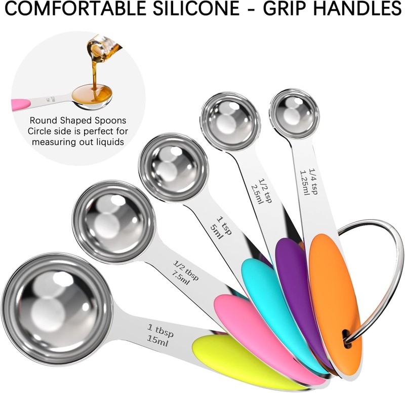 Nesting Measuring Cups and Spoons Set, Stainless Steel with Soft Silicone Handle gallery