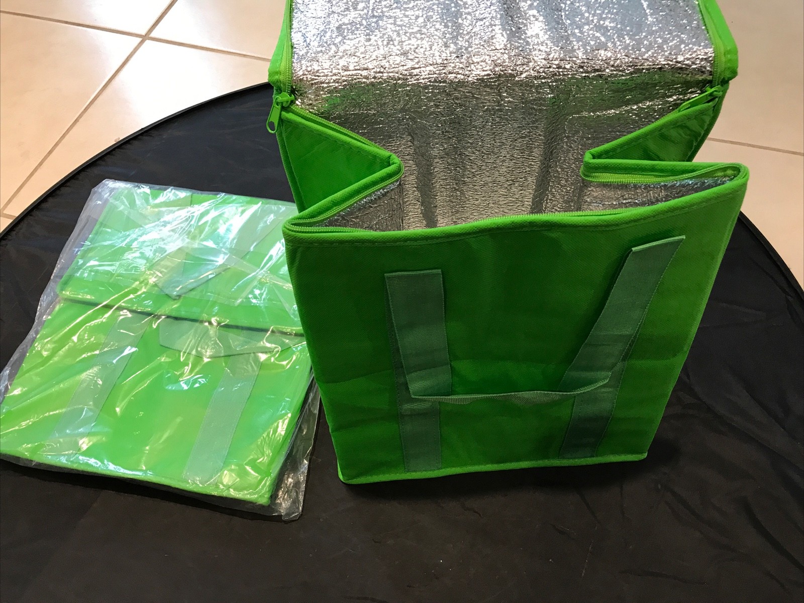 Qty 2 NEW INSULATED REUSABLE GROCERY BAG GREEN Thermal Zipper Shopping Tote gallery