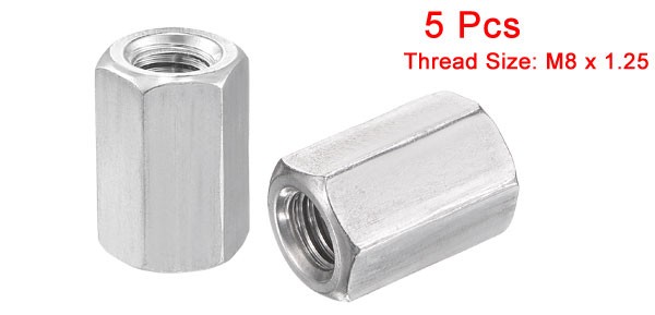5 Pcs M8 x 1.25-Pitch Hex Coupling Nut 20mm Length 304 Stainless Steel Fastener gallery