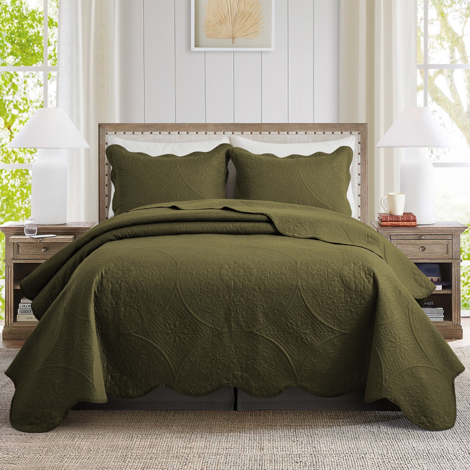 3 Piece Floral Bedspread Bedding Set Coverlet Queen King Size Quilted Bed Throw gallery