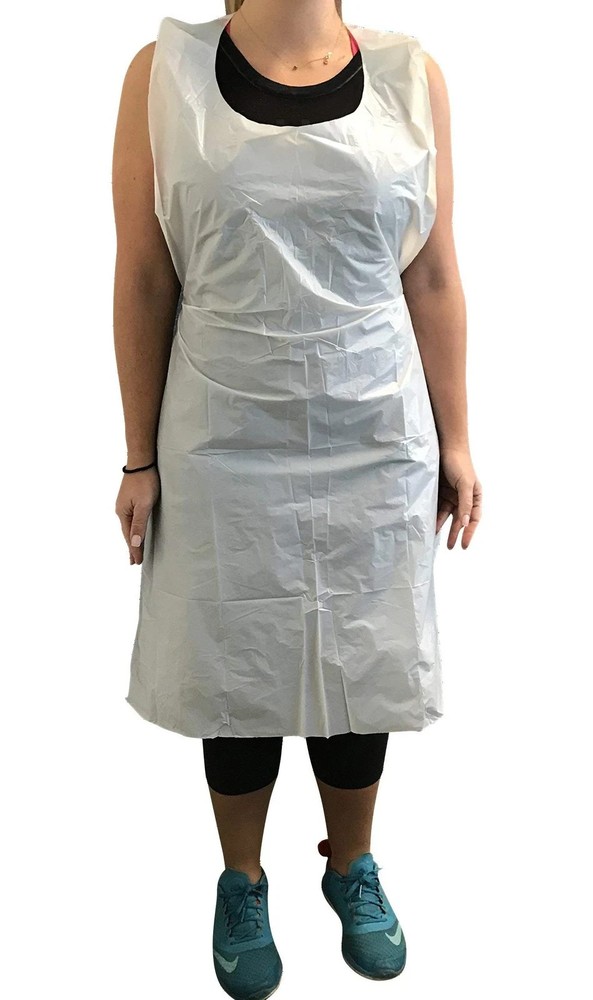 100 Count Bib Style Disposable Poly Aprons, Individually Wrapped, 28 x 46 Inc...