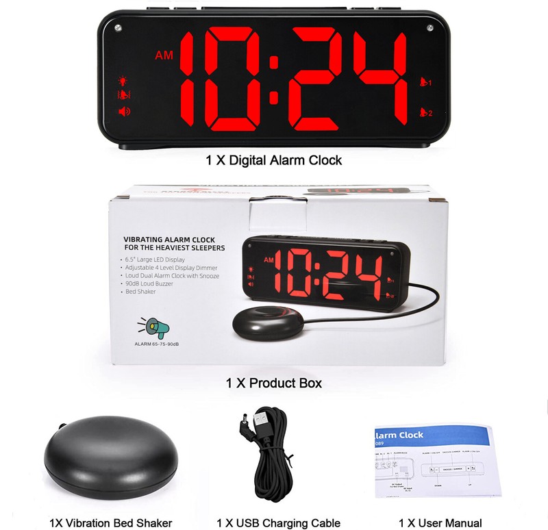 Extra Loud Vibrating Alarm Clock with Bed Shaker for Heavy Sleepers,Hearing Deaf gallery