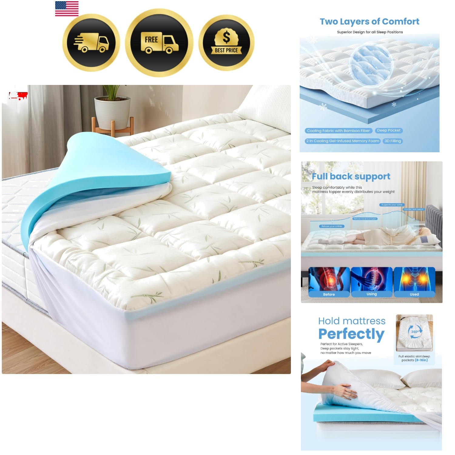 Dual Gel Memory Foam Mattress Topper, CertiPur- Certified Cooling & Breathabl... gallery