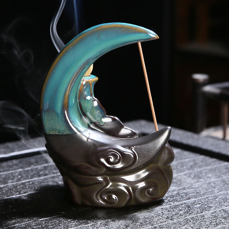 Ceramic Backflow Incense Burner Holder Lotus Waterfall 008 & Incense Cones Gift gallery