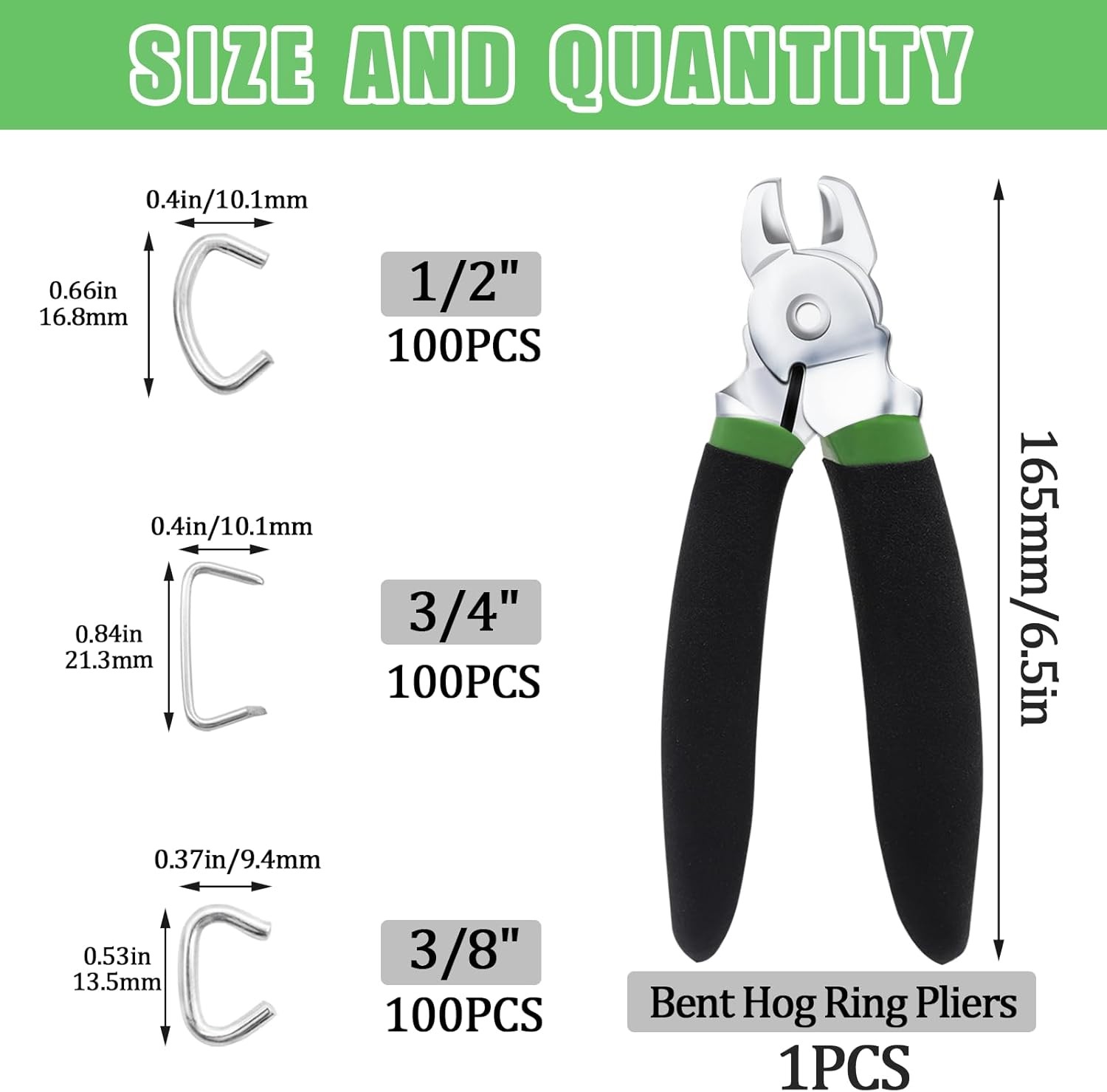 300Pcs Hog Rings w/ Bent Hog Ring Pliers Kit 3/4" 1/2" 3/8" Galvanized Hog Rings gallery