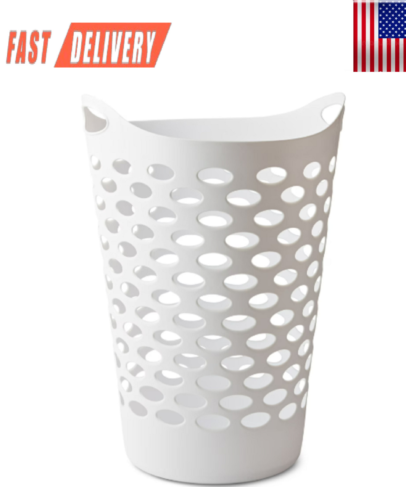 Mainstays Plastic Round Laundry Hamper, White, with Carrying Handles gallery