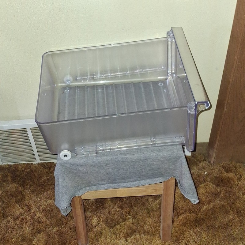 Used Clear Plastic Refrigerator Crisper Drawer Bin Replacement Part gallery