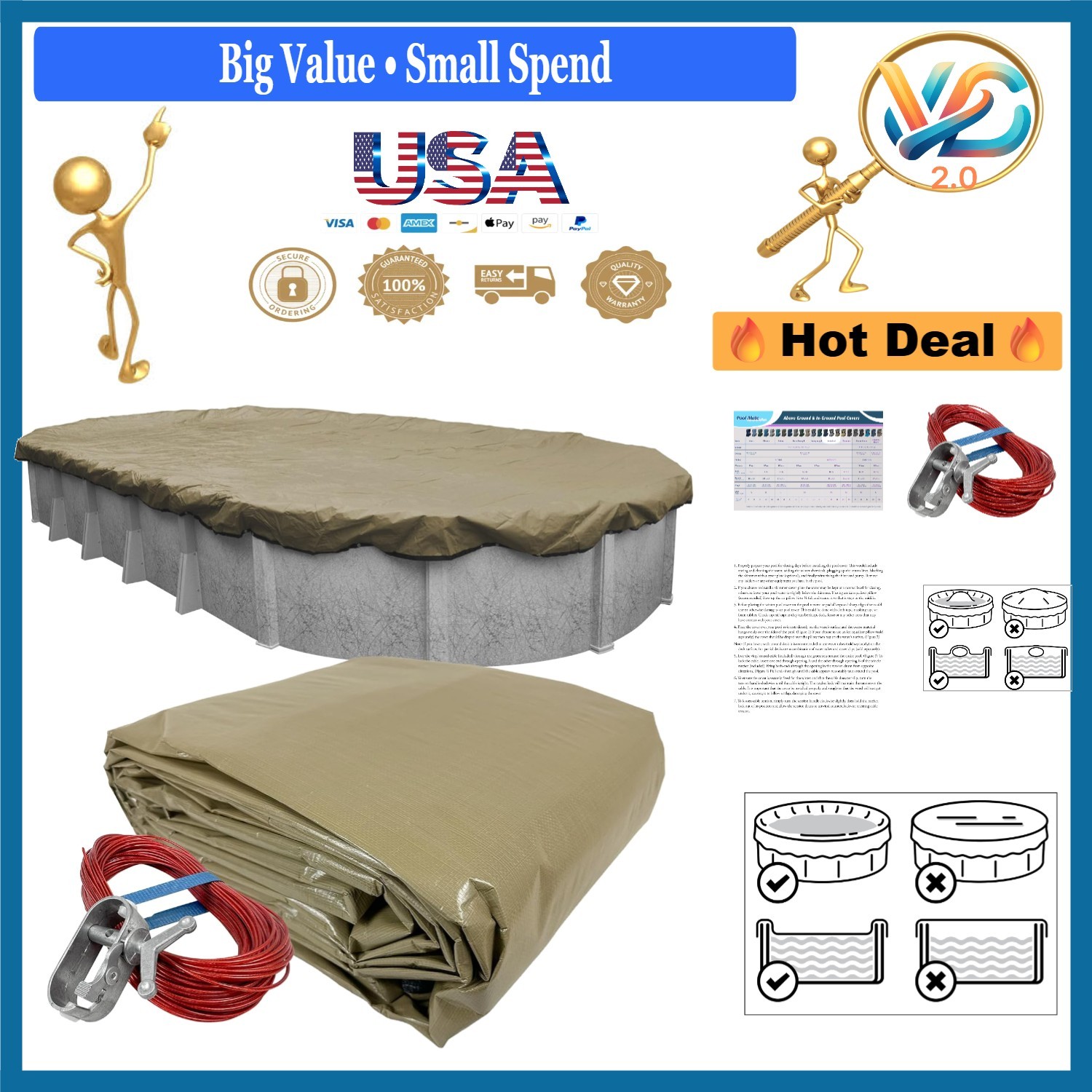 12x18 ft Industrial Winter Pool Cover for Above Ground Pools 16x22 ft Taupe gallery