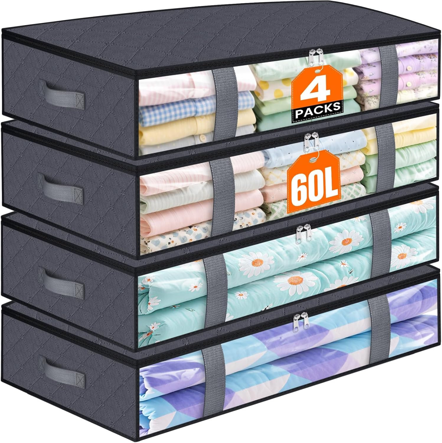 Under Bed Storage Containers, 4 Pack Blanket Storage Bags, Collapsible Storage gallery