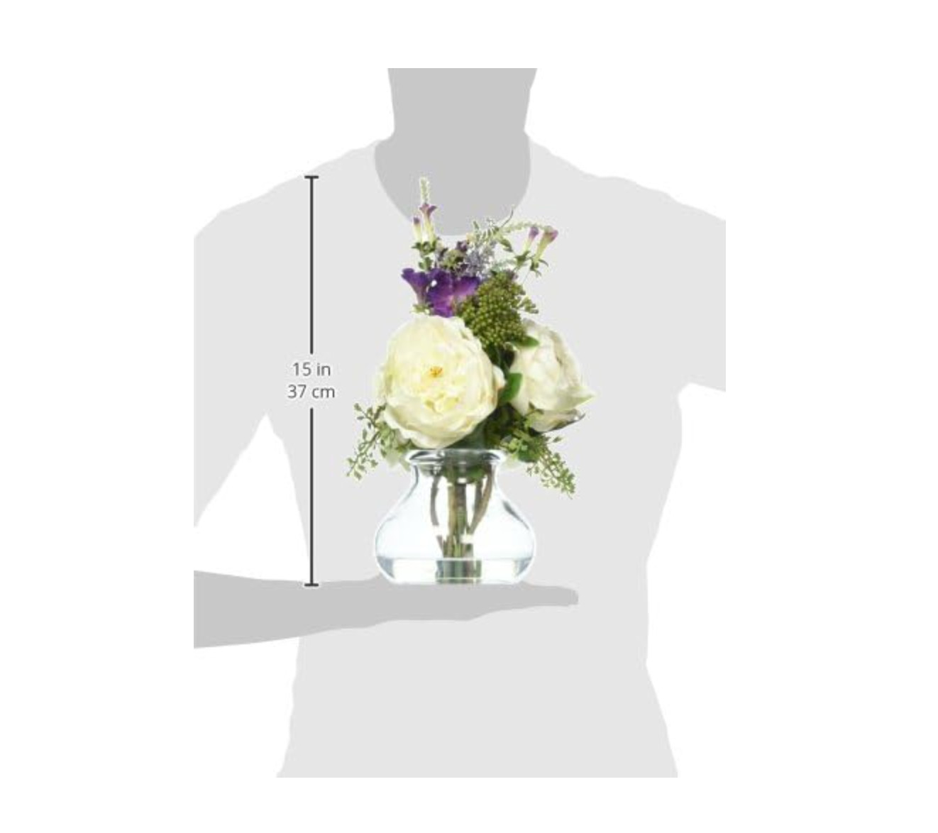 NEARLY NATURAL WHITE ARTIFICIAL ROSE FLOWER BOUQUET IN VASE CENTERPIECE 15" NEW gallery
