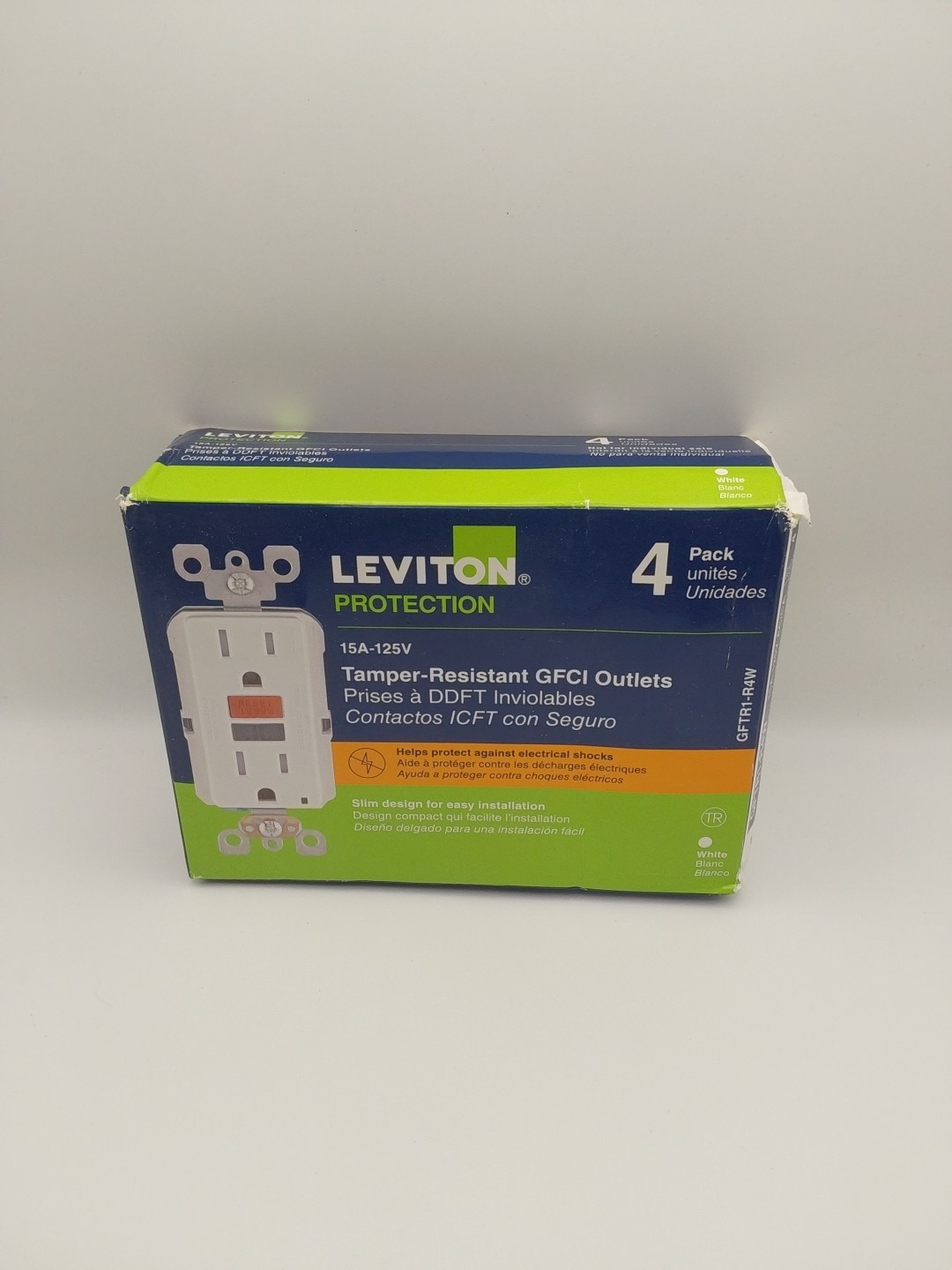 Leviton 15A 125V Tamper Resistant GFCI Outlet - White (4 Pack) GFTR1-R4W New D3 gallery