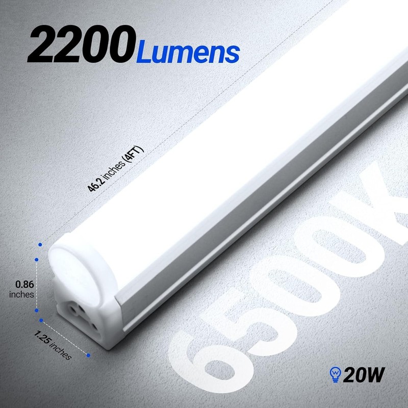 Linkable T5 LED Ceiling Light, 8 Pack, 4FT, 2200lm Bright White for Indoor Use gallery