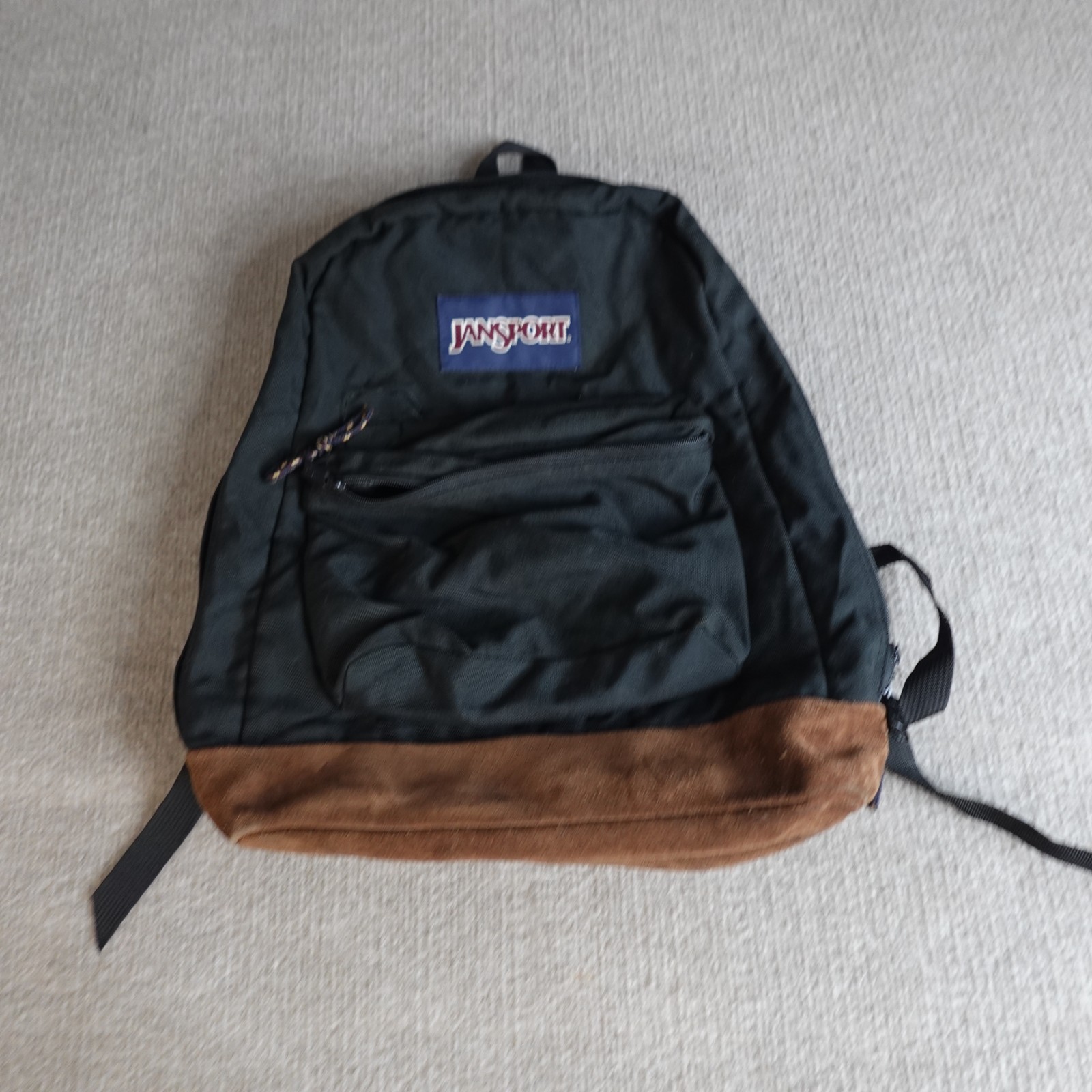 Vintage Jansport Backpack Black Solid Suede Bottom