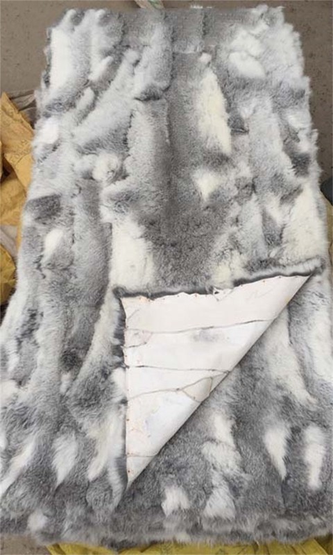 Real Rabbit FUR Throw Blanket Patchwork Skin Fur Rug 42" x 22" Pelz Leather Pelt gallery