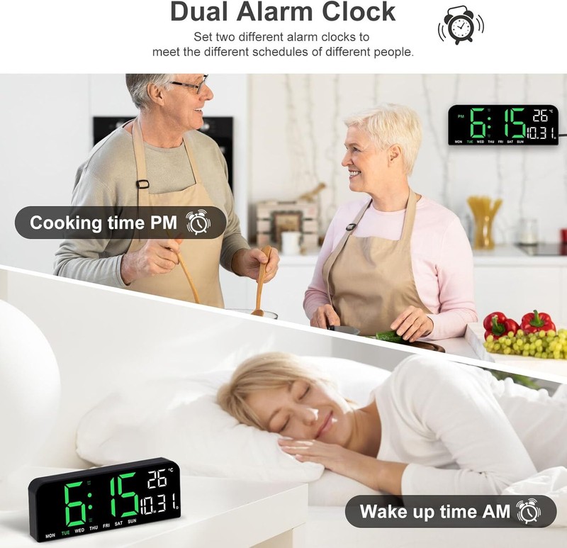 10" Digital Wall Clock Large Display with Auto-Dimming Date/Week/Temperature gallery