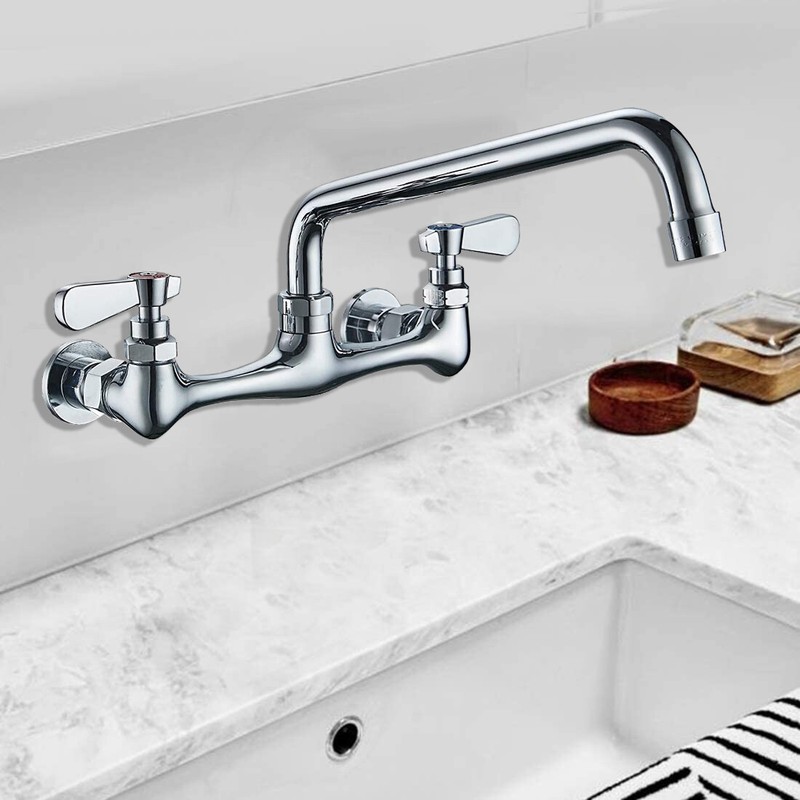 Wall Mount Commercial Kitchen Faucet Sink 8 In Center Tap 12 In Swivel Spout gallery