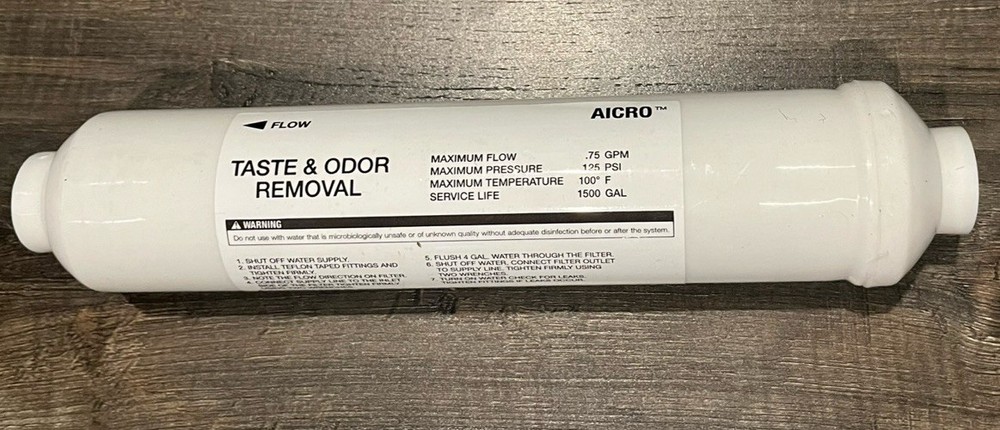 Aicro Inline Water Filter Cartridge Taste Odor Removal 1500 GAL 0.75 GPM 125 PSI